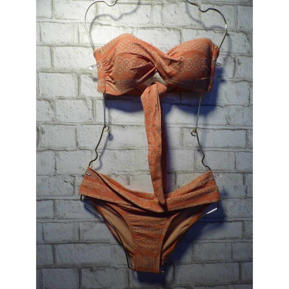 Robin Piccone Coral Orange Cream Isla Hipster Bikini Set Medium NEW